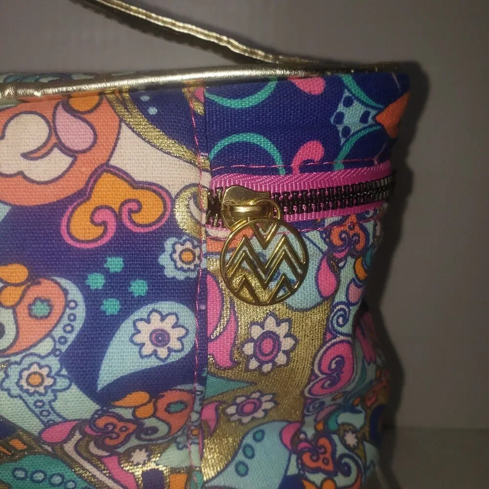 Colorful Paisley and Gold Make Up Travel Bag